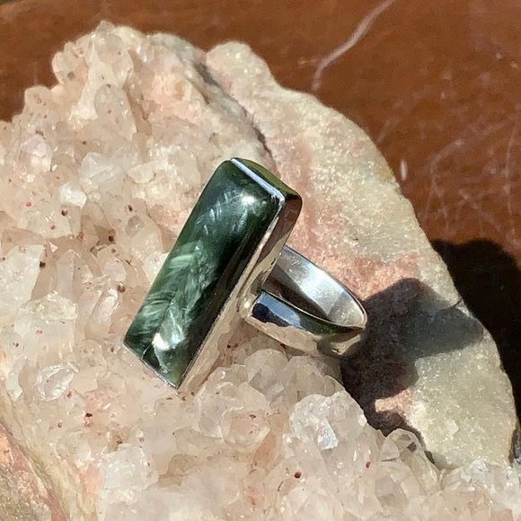 NATURAL SERAPHINITE 925 STERLING SILVER RING, SIZE 7 - Picture 3 of 7
